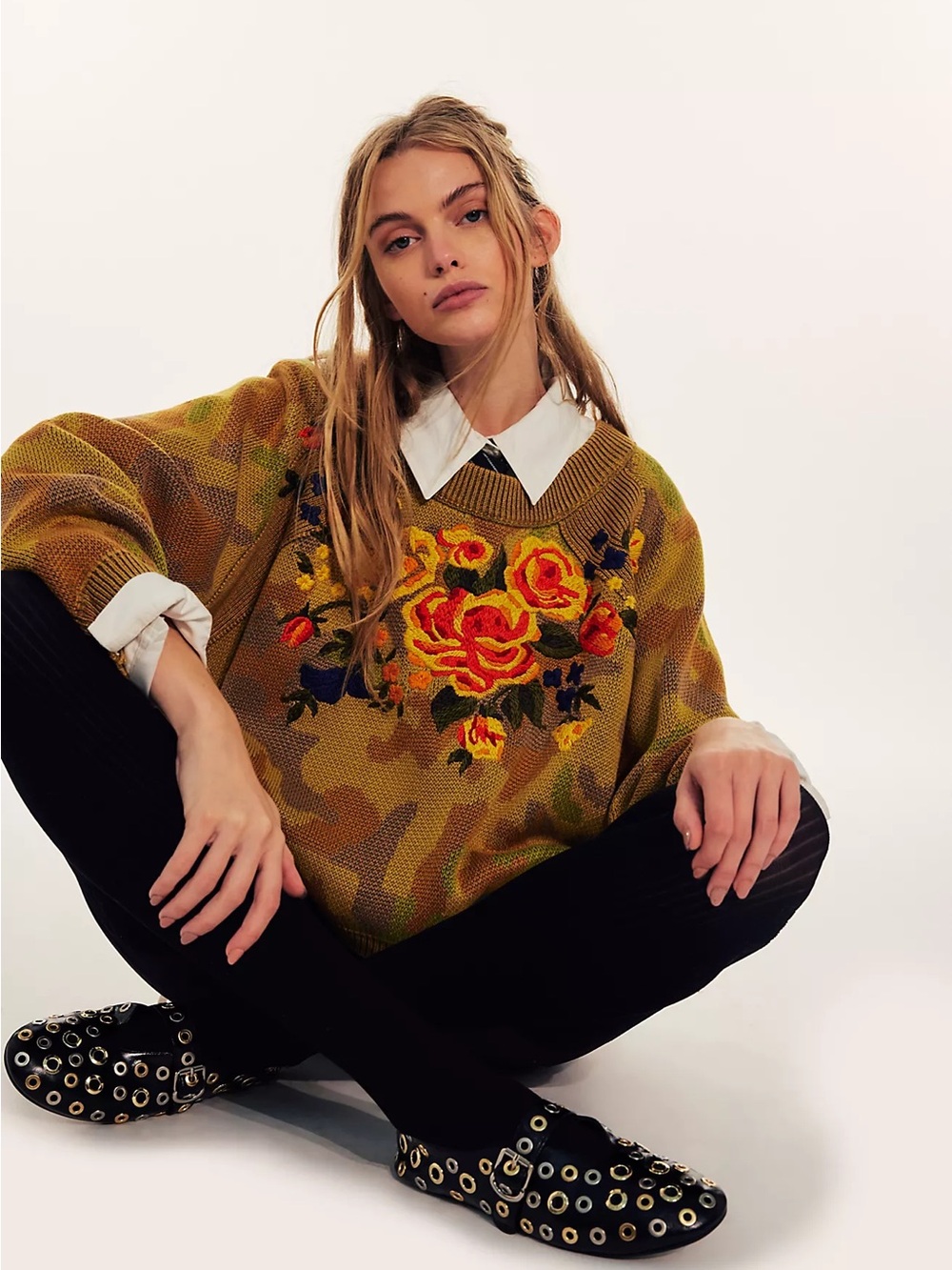 Free People Camo Rose Pullover Size Xs